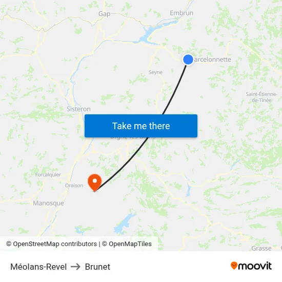 Méolans-Revel to Brunet map