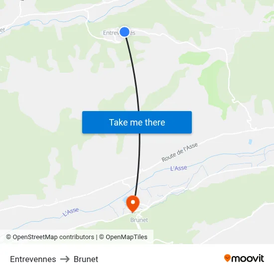 Entrevennes to Brunet map