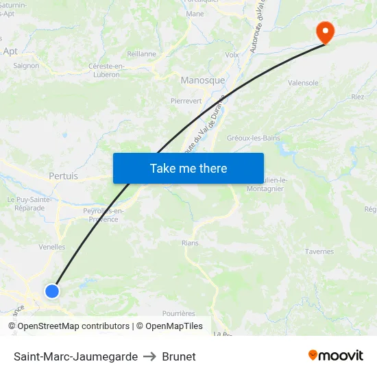 Saint-Marc-Jaumegarde to Brunet map