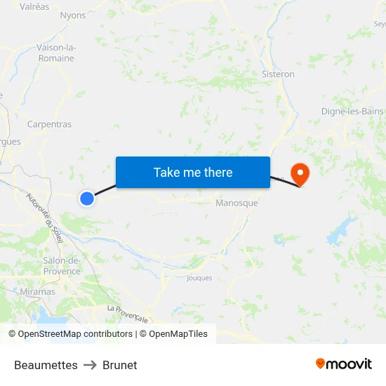 Beaumettes to Brunet map