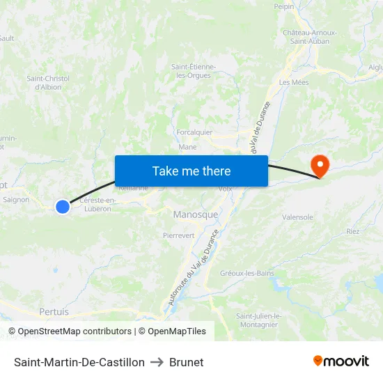 Saint-Martin-De-Castillon to Brunet map