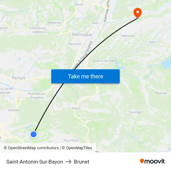 Saint-Antonin-Sur-Bayon to Brunet map