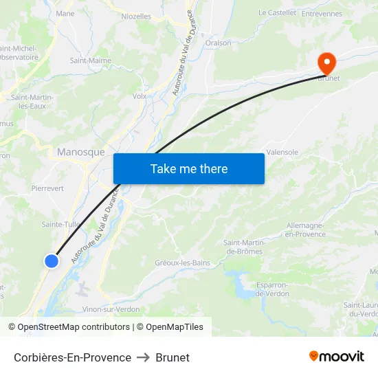 Corbières-En-Provence to Brunet map
