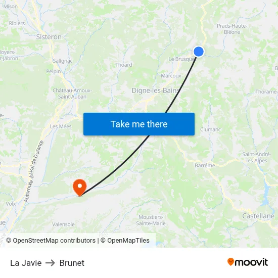 La Javie to Brunet map