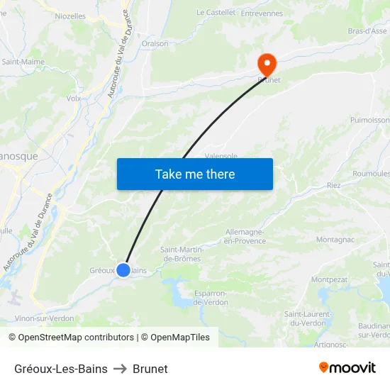 Gréoux-Les-Bains to Brunet map