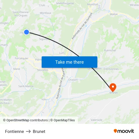 Fontienne to Brunet map