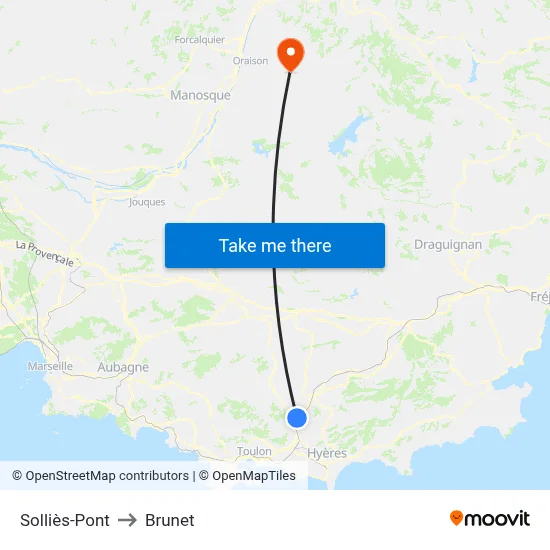 Solliès-Pont to Brunet map