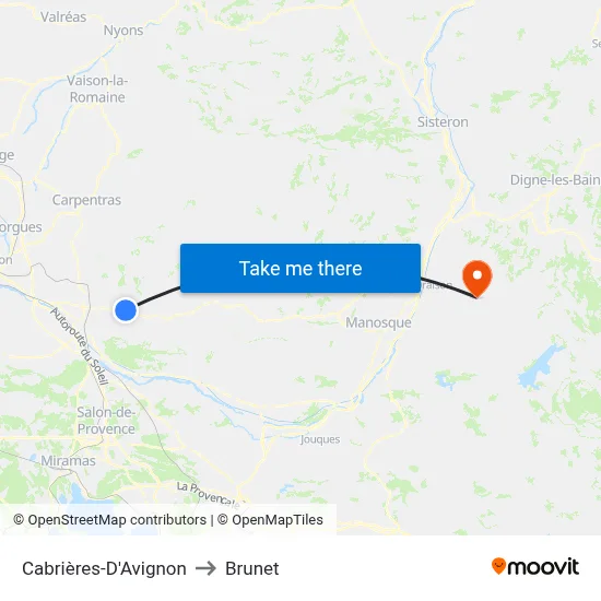 Cabrières-D'Avignon to Brunet map