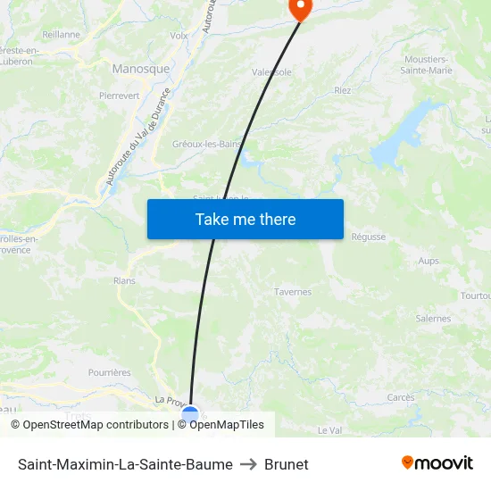 Saint-Maximin-La-Sainte-Baume to Brunet map