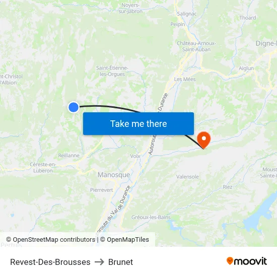 Revest-Des-Brousses to Brunet map