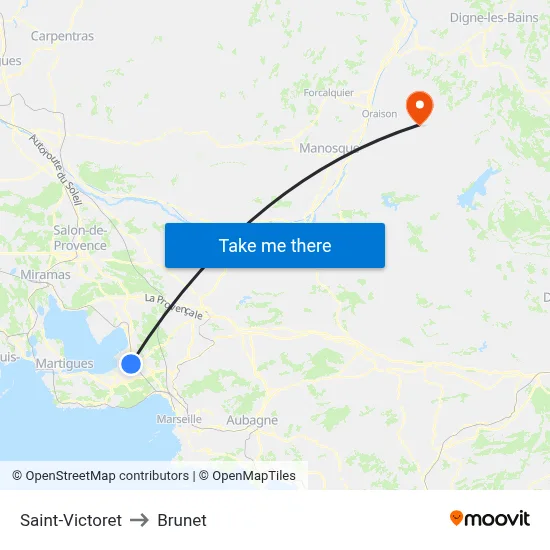 Saint-Victoret to Brunet map