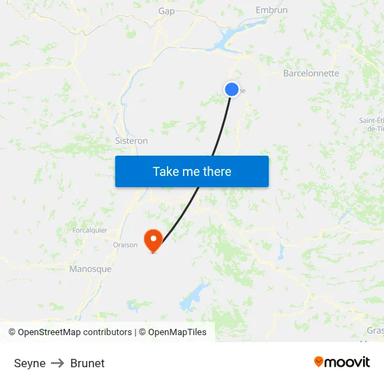 Seyne to Brunet map