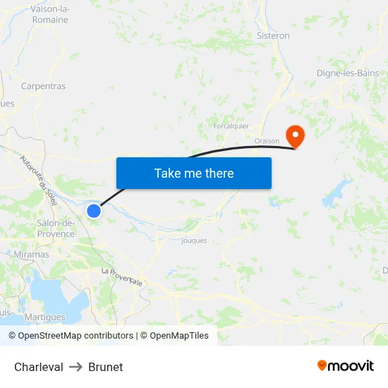 Charleval to Brunet map