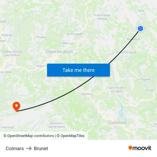 Colmars to Brunet map
