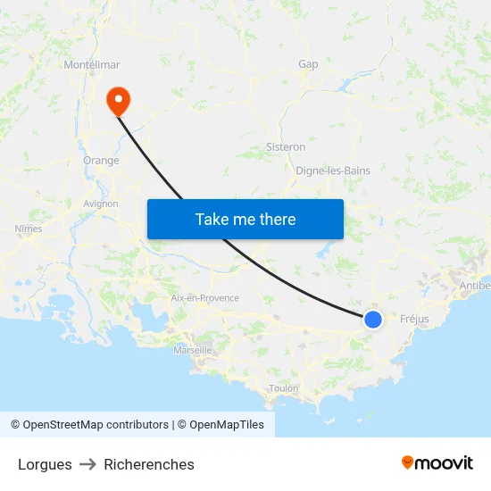 Lorgues to Richerenches map