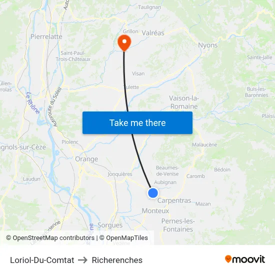 Loriol-Du-Comtat to Richerenches map