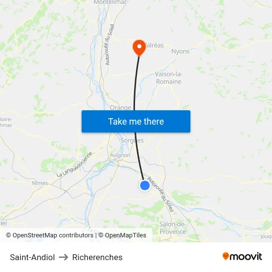 Saint-Andiol to Richerenches map