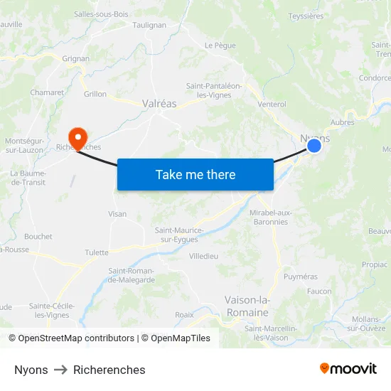 Nyons to Richerenches map