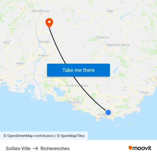 Solliès-Ville to Richerenches map