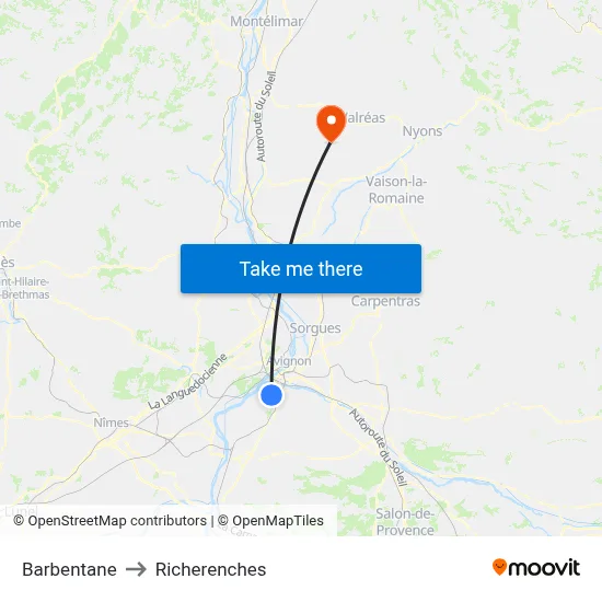 Barbentane to Richerenches map