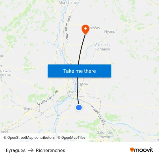Eyragues to Richerenches map