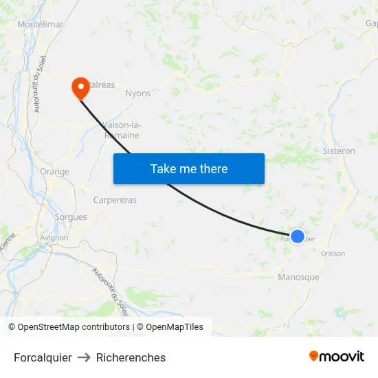 Forcalquier to Richerenches map