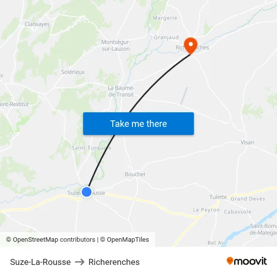 Suze-La-Rousse to Richerenches map