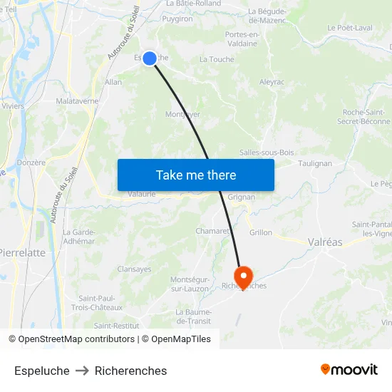 Espeluche to Richerenches map