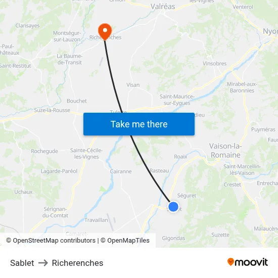 Sablet to Richerenches map