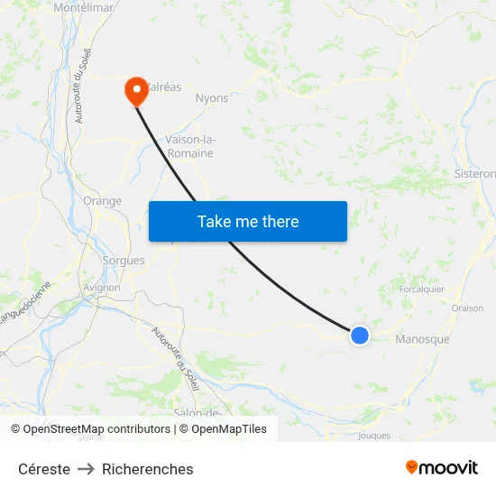 Céreste to Richerenches map