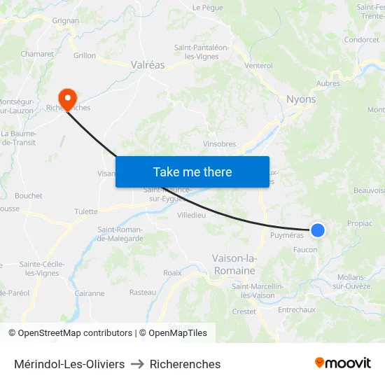 Mérindol-Les-Oliviers to Richerenches map