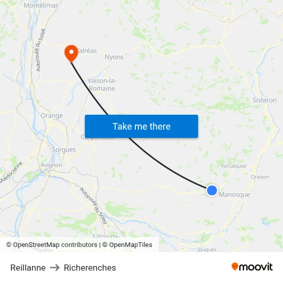 Reillanne to Richerenches map