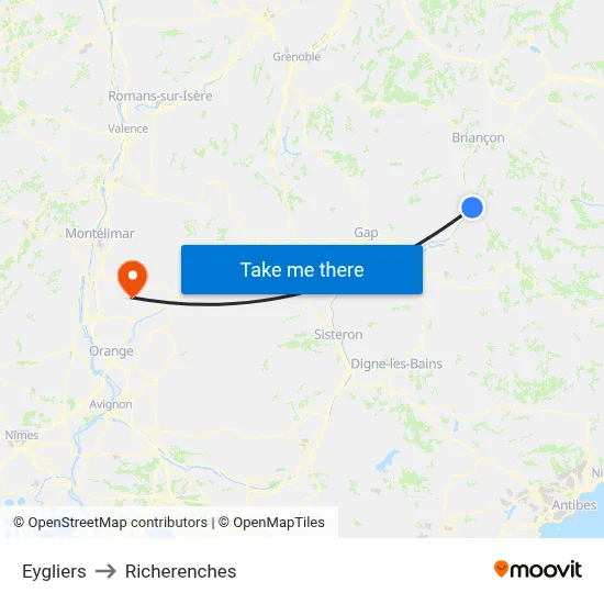 Eygliers to Richerenches map