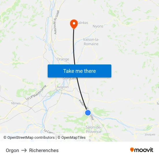 Orgon to Richerenches map