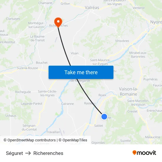 Séguret to Richerenches map