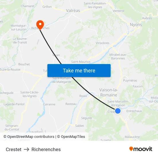 Crestet to Richerenches map