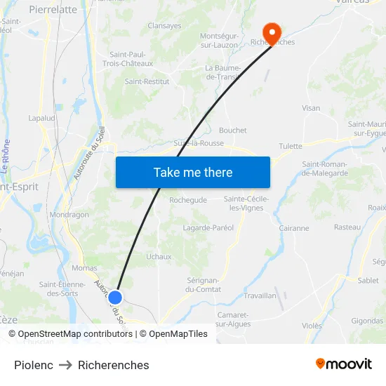 Piolenc to Richerenches map