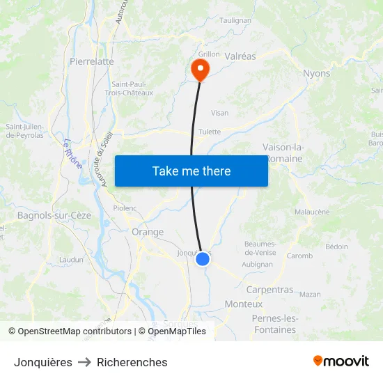 Jonquières to Richerenches map
