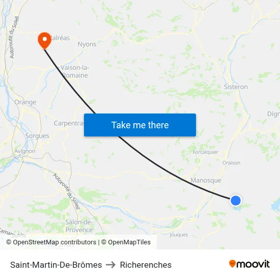 Saint-Martin-De-Brômes to Richerenches map