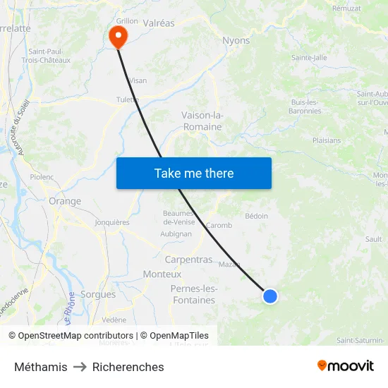 Méthamis to Richerenches map