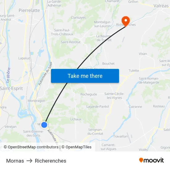 Mornas to Richerenches map