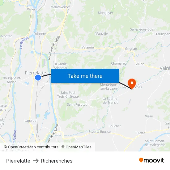 Pierrelatte to Richerenches map