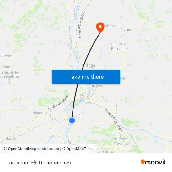 Tarascon to Richerenches map