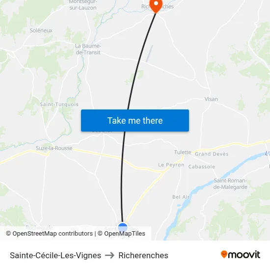 Sainte-Cécile-Les-Vignes to Richerenches map