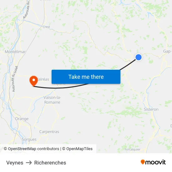 Veynes to Richerenches map