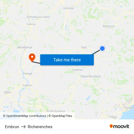Embrun to Richerenches map