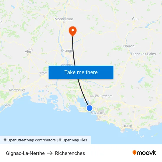 Gignac-La-Nerthe to Richerenches map