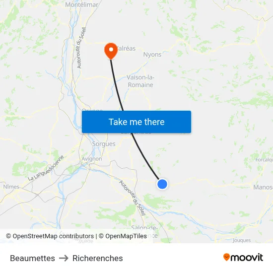 Beaumettes to Richerenches map