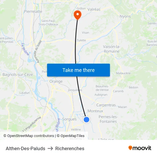 Althen-Des-Paluds to Richerenches map