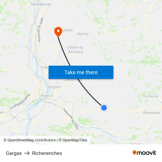 Gargas to Richerenches map